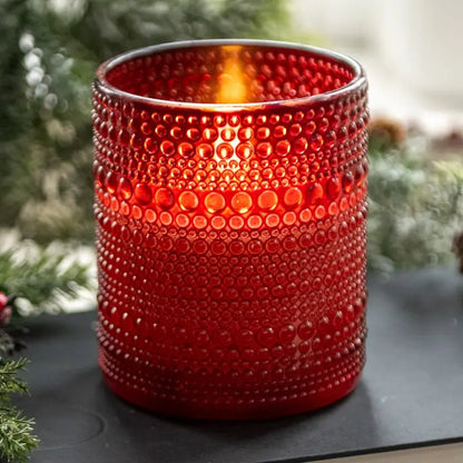 Red Dotted Glass 3D Flameless Candle - LED