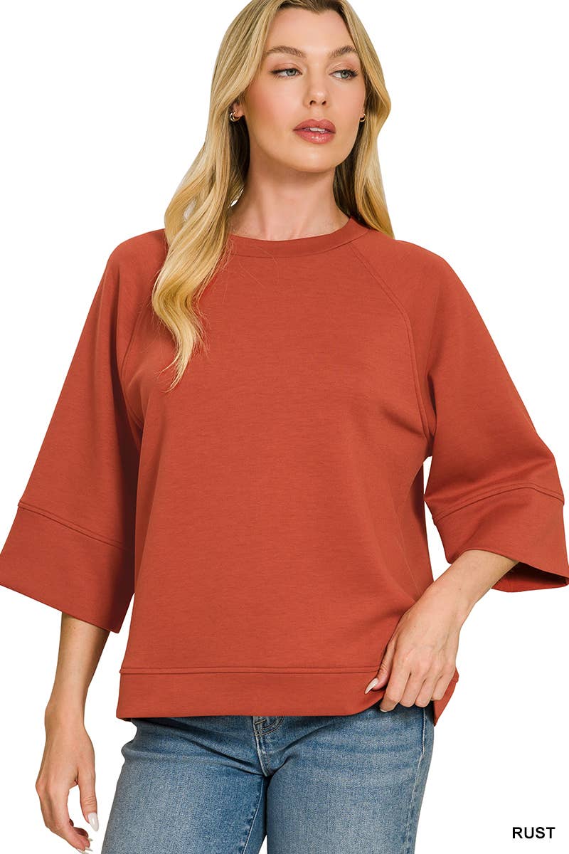 Scuba 3/4 Sleeve Pullover Top - Color Options
