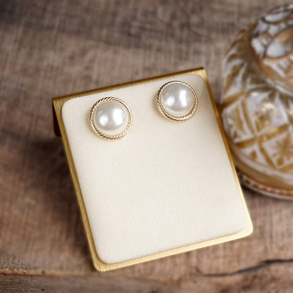 Pearl Stud Earrings – Rope Frame Classic Gold