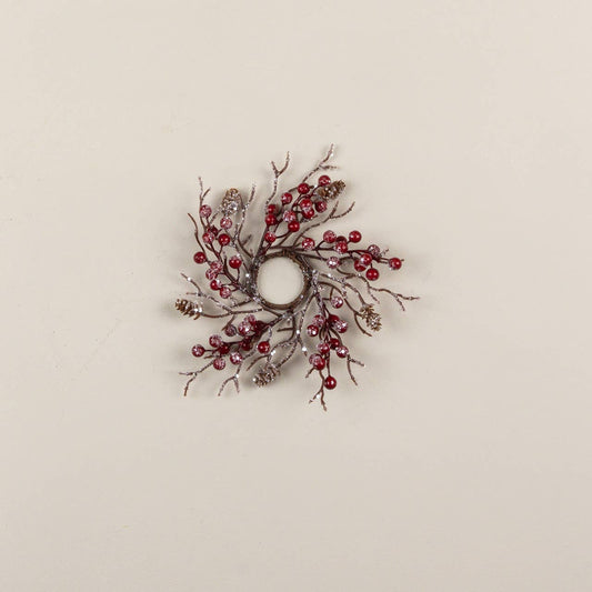 Frosted Twig and Pinecone Mini Wreath Candle Ring