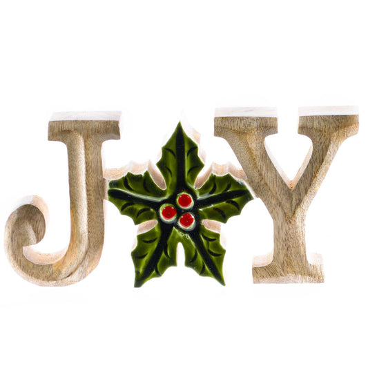 Mango Wood Joy with Holly Tabletop Accent