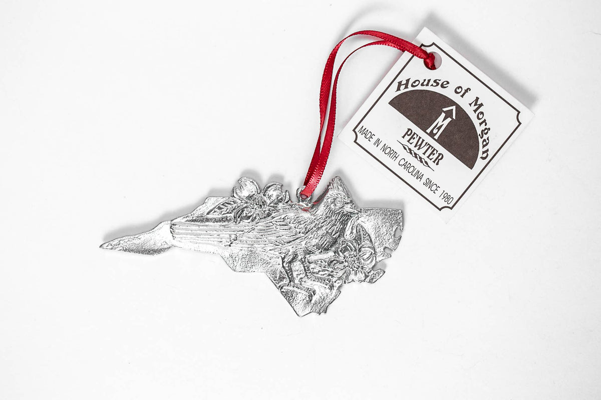 North Carolina Pewter Ornament - Cardinal & Dogwood