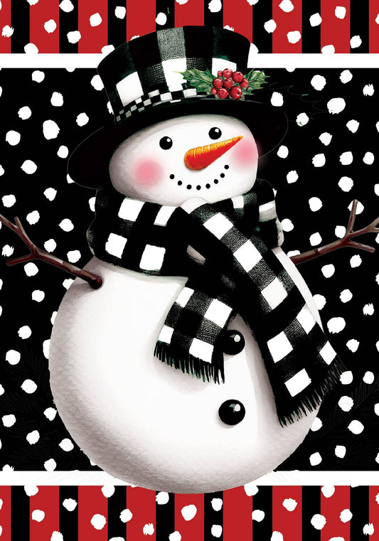 Checkered Snowman House Size Flag 28" x 40"
