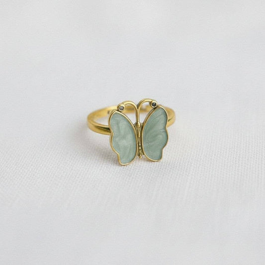 Gold Tone Butterfly Enamel Adjustable Ring
