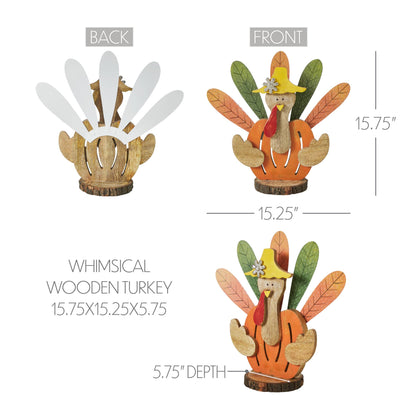 Wood Turkey Figurine 15.75" Rustic Thanksgiving Decor