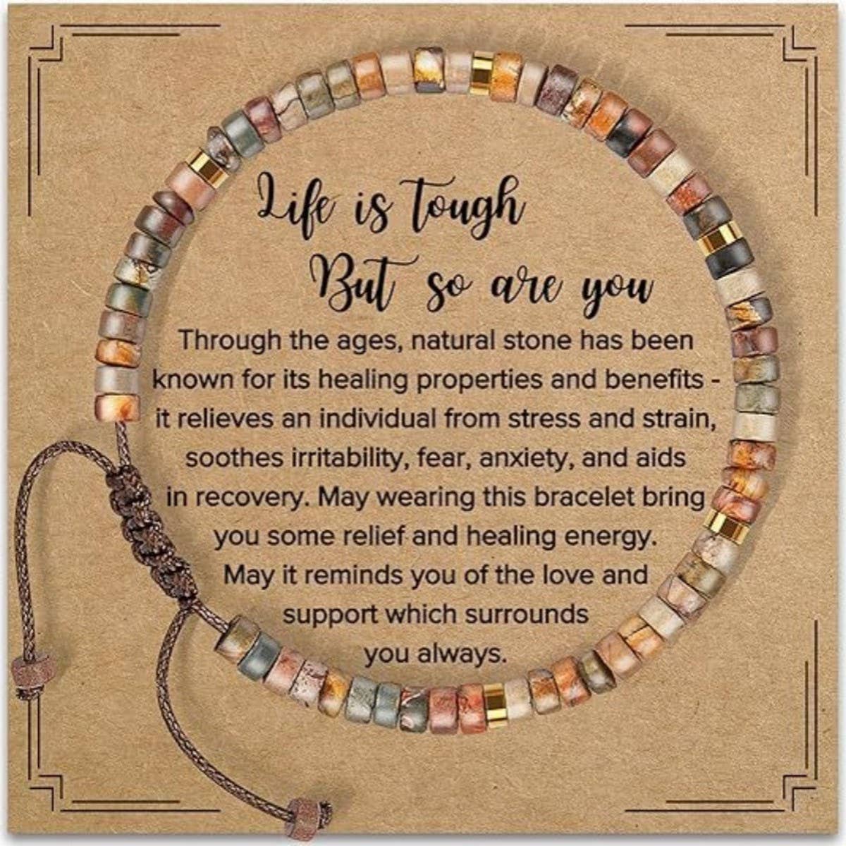 "Life is Tough" Natural Stone Bracelet - Adjustable