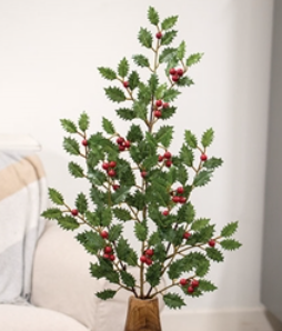 Merry Holly & Berries Faux Floral Spray - 28" Christmas Decor