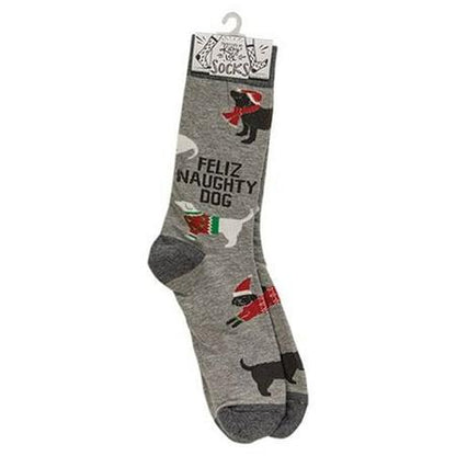 Feliz Naughty Dog Christmas Socks - Unisex, One Size