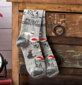 Meowy Christmas Cat Socks - Unisex, One Size