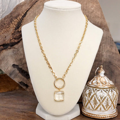 Clear Crystal Chain Necklace - Gold Tone