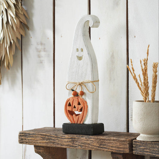 Wooden Happy Jack-O-Lantern and Ghost Tabletop Decor