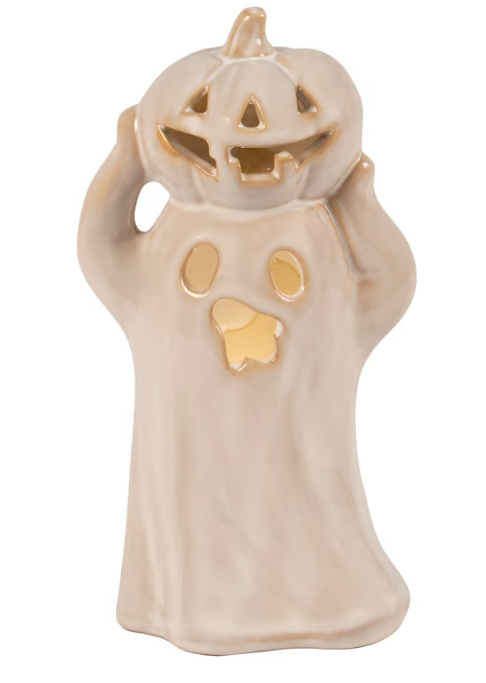 Scary Sammy Lighted Pumpkin Ghost Figurine