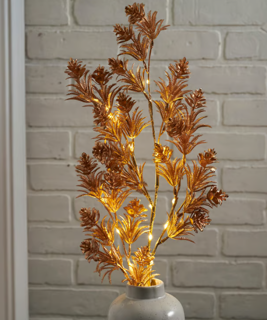 Gold Pine Lighted Floral Stem