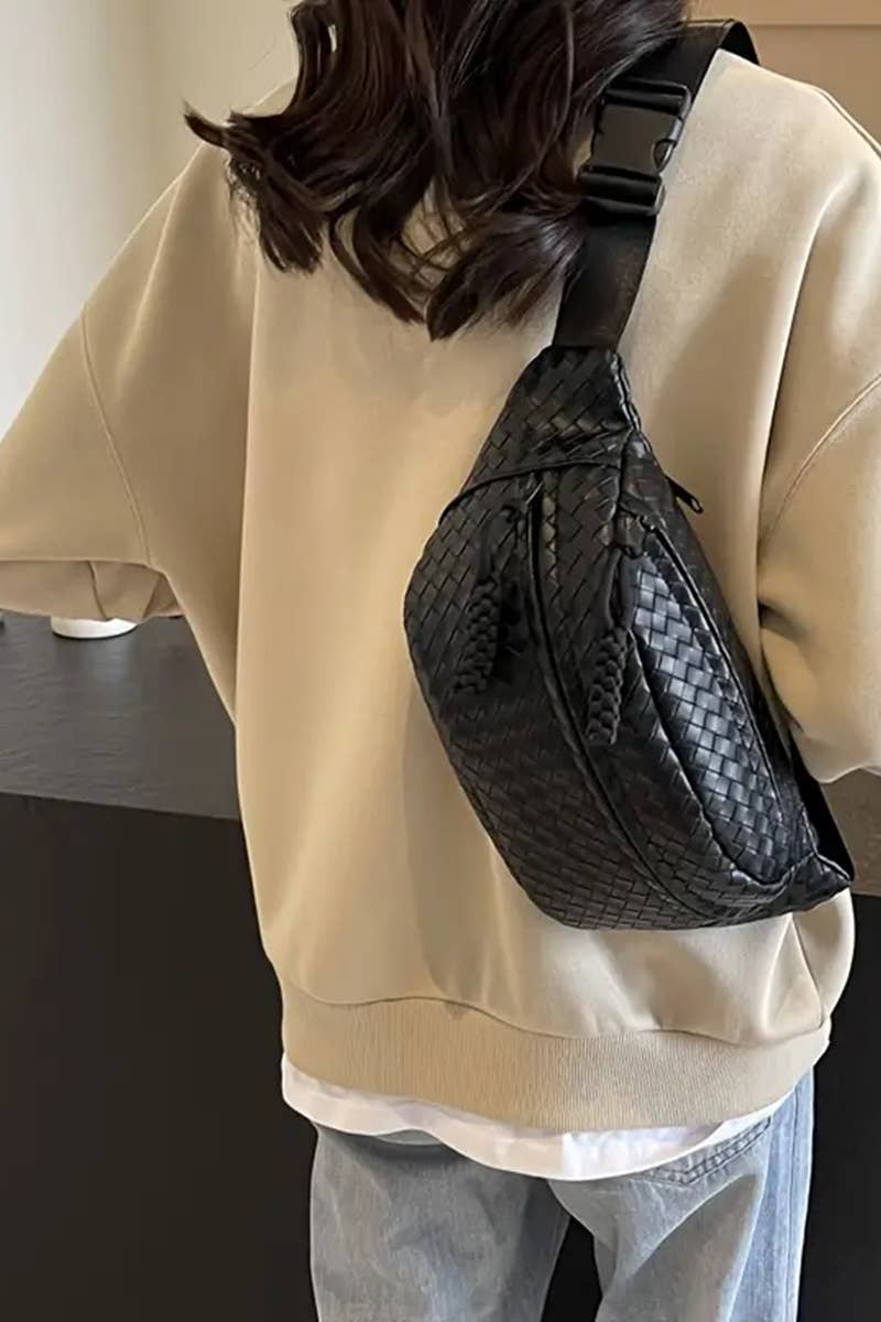 Vegan Leather Woven Crossbody Bum Bag